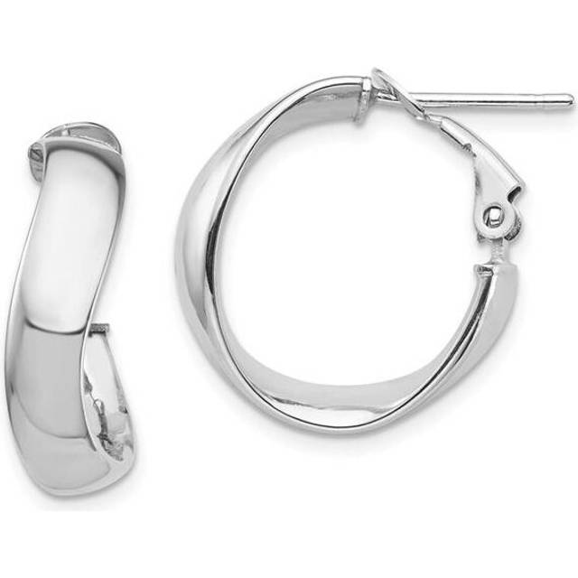 5 mm 14K White Gold High Polished Wavy Omega Back Hoop Earrings