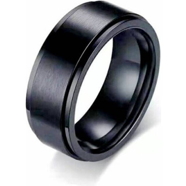(p, black) Stainless Steel Men's Ring - Black
