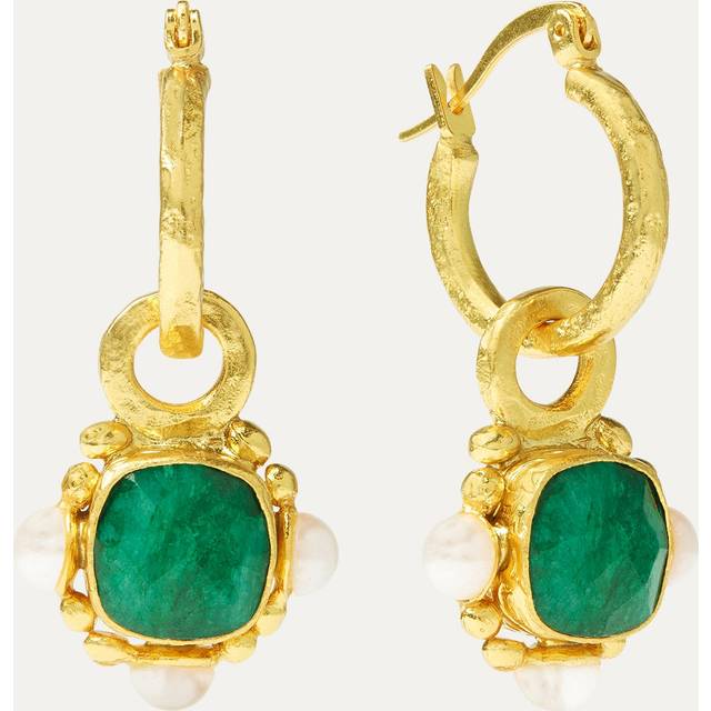 Esther Emerald and Pearl Drop Hoop Earrings