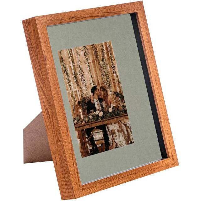 8" x 10" Dark Wood 3D Box Photo Frame - with 4" x 6" Mount - Grey Mount