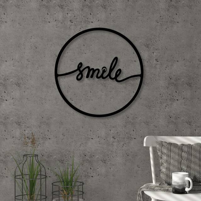 Modern Metal Wall Art 'Smile' Minimalist Decorative Hanging Sculpture - Black - One Size