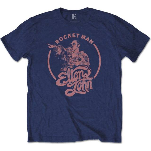 (L, Navy Blue) Elton John Unisex Adult Rocketman Circle T-Shirt