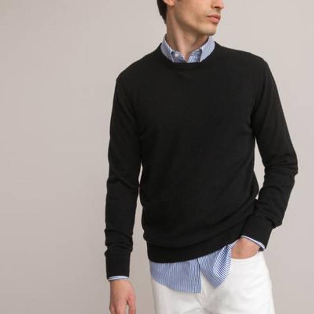 Cashmere Crew Neck Jumper, Made in Europe - Black - XL