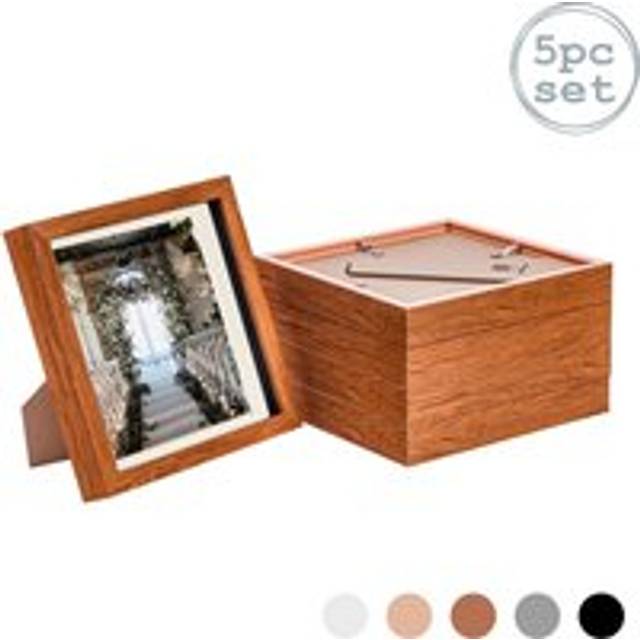 5x 3d box photo frames picture display 8 x 8" with 6 x 6" mount dark wood/ivory