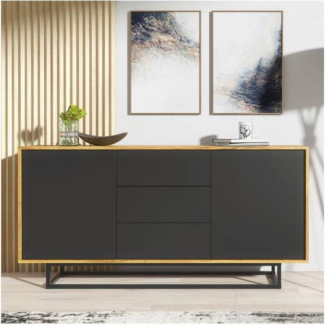 Creative Furniture Vista Loft Sideboard 140Cm – Industrial Storage With Rustic, Oak & Black Matt Doors - Multi - One Size