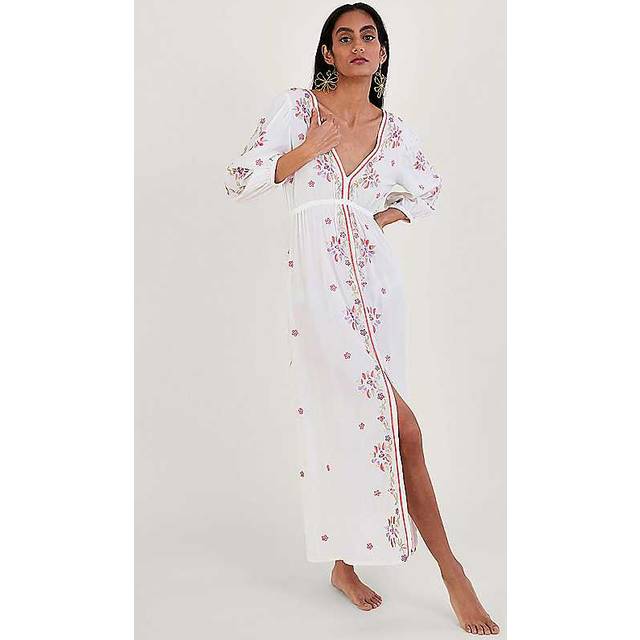 Monsoon Embroidered Maxi Kaftan Dress in Lenzing Ecovero - Ivory