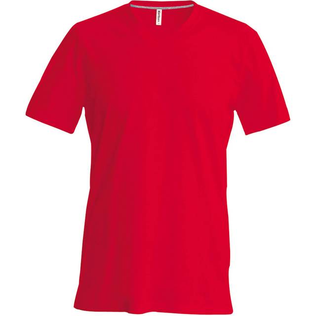 (S, Red) Kariban Mens Short Sleeve V Neck Slim Fit T-Shirt