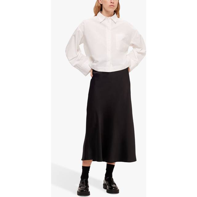 Selected Femme - SLFLena HW Midi Skirt - Kjol - Black - 40