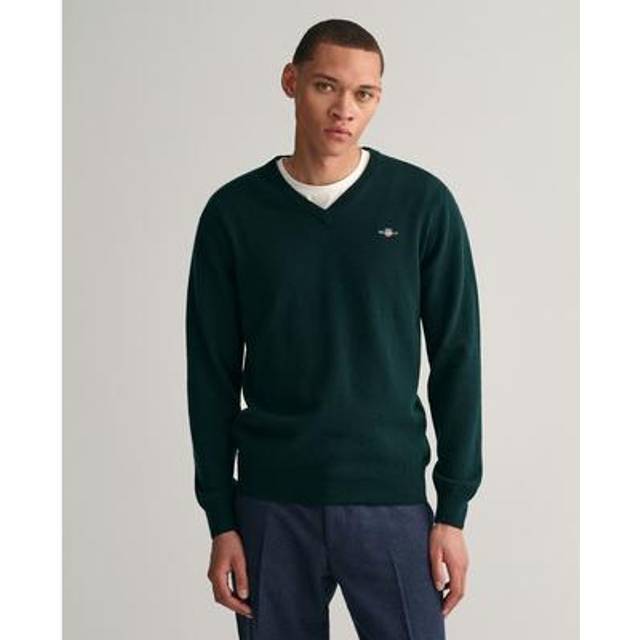 Gant for man. 87212 V-neck jumper in green fine wool (L), Casual, Long sleeve