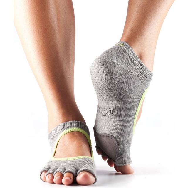Toesox Womens Contrast Half Toe Plie Dance Socks (S) - Heather Grey/lime