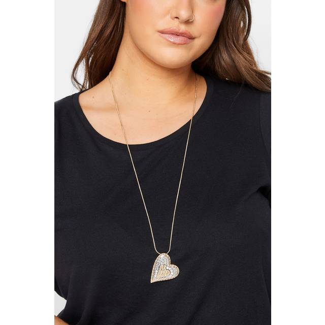 Gold & Silver Long Heart Pendant Necklace - One Size