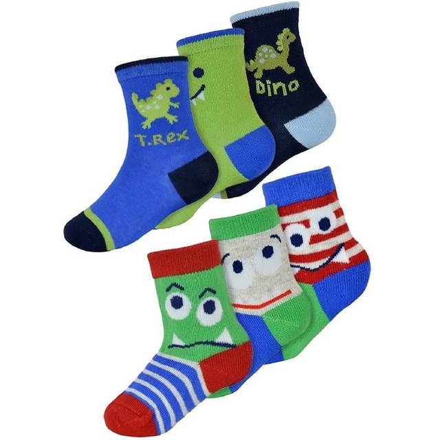 Sock Snob 6 Pack Baby Boys Monsters Dinosaur Design Pattern Socks - Multicolour - 6-12M