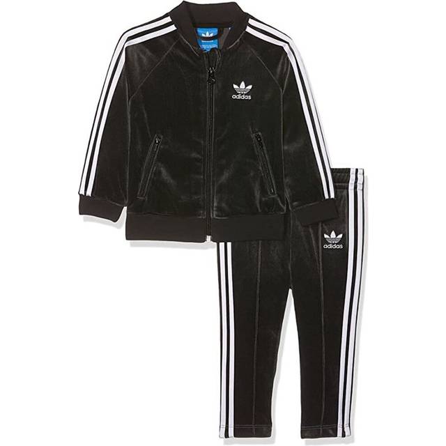 Zip Up Long Sleeve Stretch Waist Black Velour Tracksuit - 2-3 Years