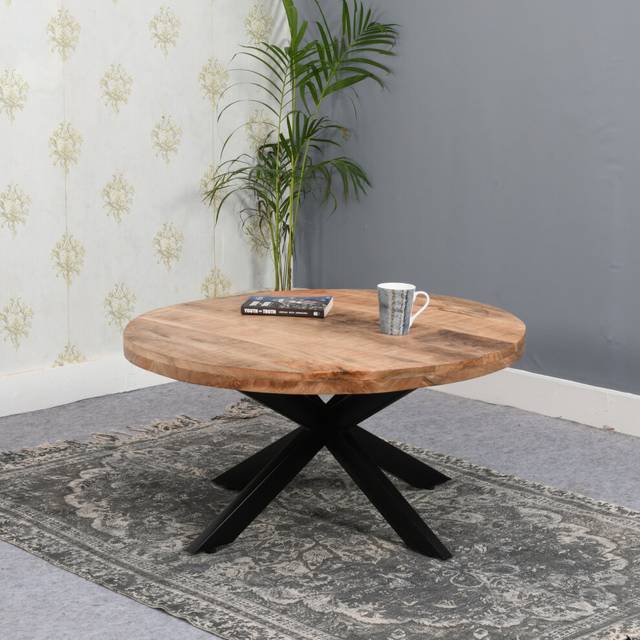 IH Design Merlin Solid Wood Coffee Table With Metal Spider Legs, Brown
