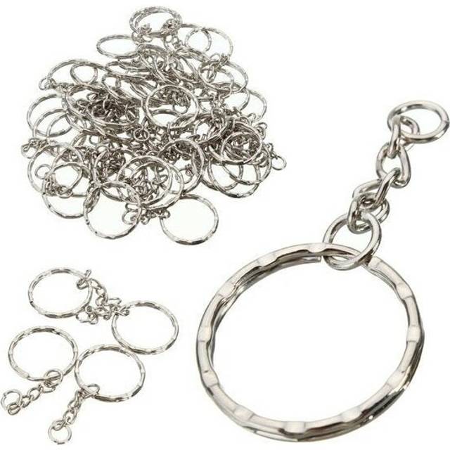 50Pcs 55mm Keyring Blanks Silver Tone Keychain Key Fob Split Rings 4 Link Chain
