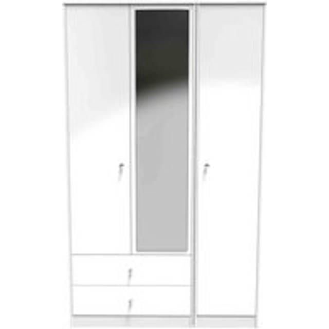 Welcome Furniture Ready Assembled Padstow Triple Mirror Wardrobe With 2 Drawers In White, White