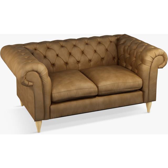 John Lewis Cromwell Chesterfield Double Leather Sofa Bed, Light Leg, Demetra Light Tan