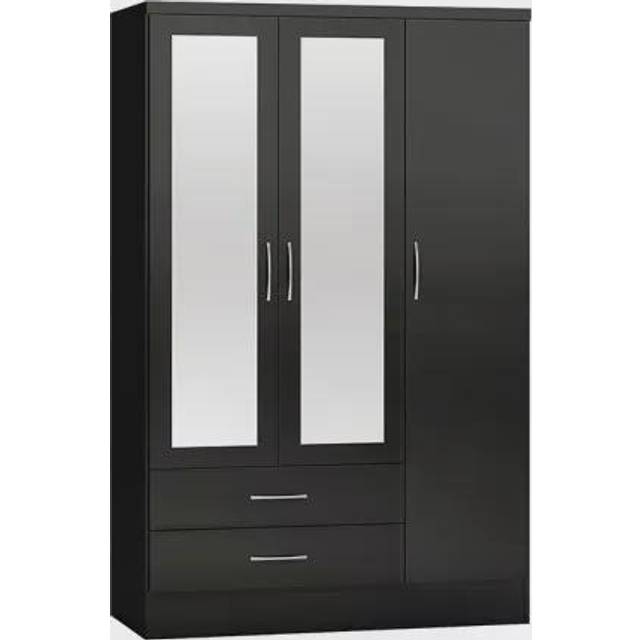 Seconique Nevada 3 Door 2 Drawer Wardrobe - Black Gloss, Black