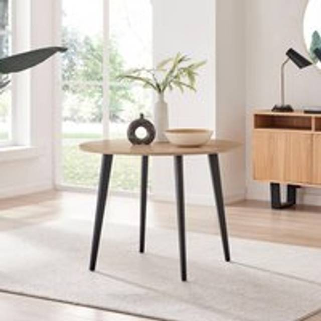 Koko 4-Seater Round Melamine Scratch Resistant Dining Table With Black Legs - Light Oak - One Size