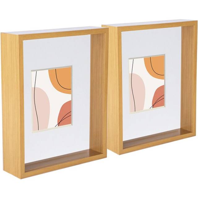3D Deep Box Photo Frames - 8 x 10" with 4 x 6" Mount - Pack of 5 - Light Wood/White