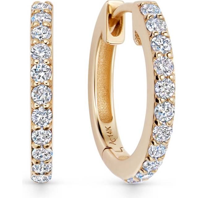 Solid Gold Halo Medium Lab Grown Diamond Hoops Earrings