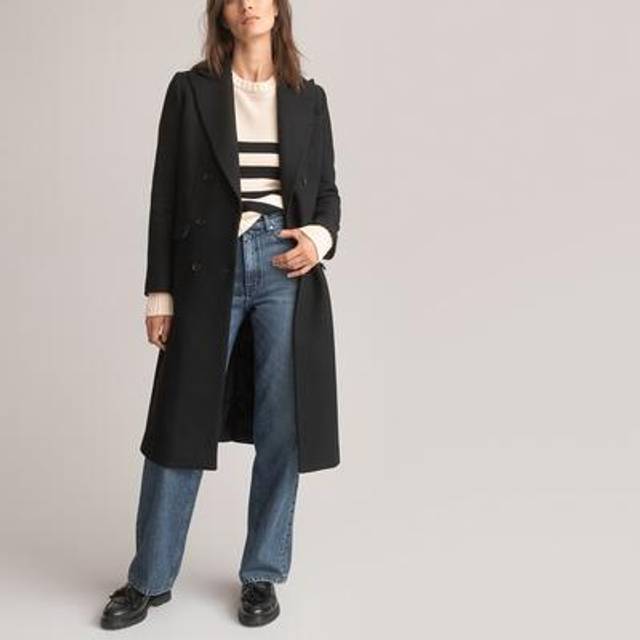Wool Blend Long Coat, Made in Europe - Black - 18