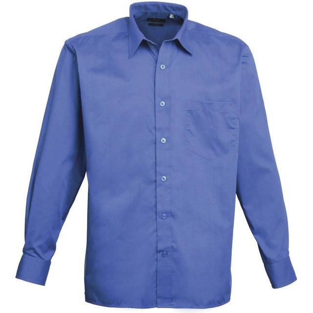 (14.5, Royal) Premier Mens Long Sleeve Formal Plain Work Poplin Shirt