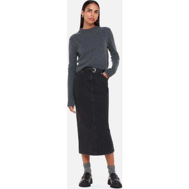 Whistles Straight Denim Midi Skirt, Washed Black