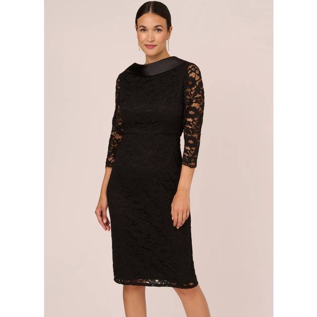 Roll Neck Lace Dress With Sheer Elbow Sleeves In Black - 0