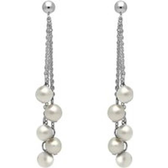 Sterling Silver White Pearl Beaded Tassel Drop Earrings - Silver