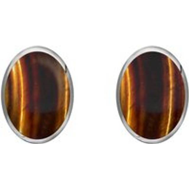 Sterling Silver Tigers Eye 8 x 6mm Classic Medium Oval Stud Earrings