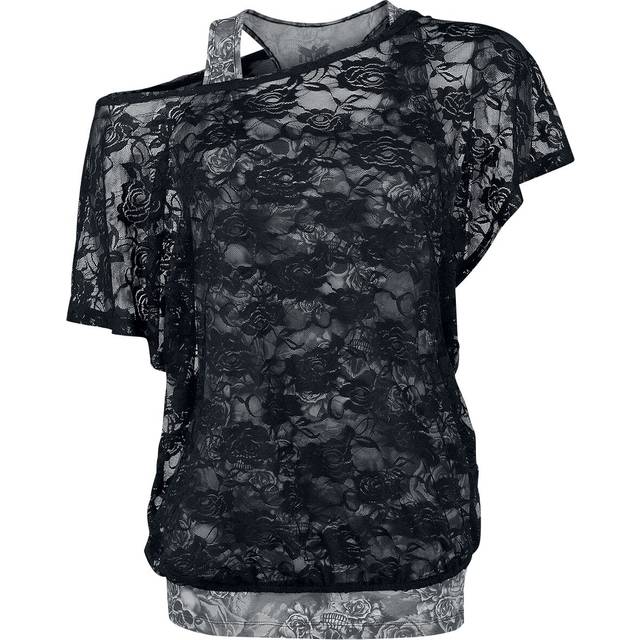Black Premium by EMP T-shirt - Grått linne med svart spetstopp - S 4XL - för Dam - svart/grå