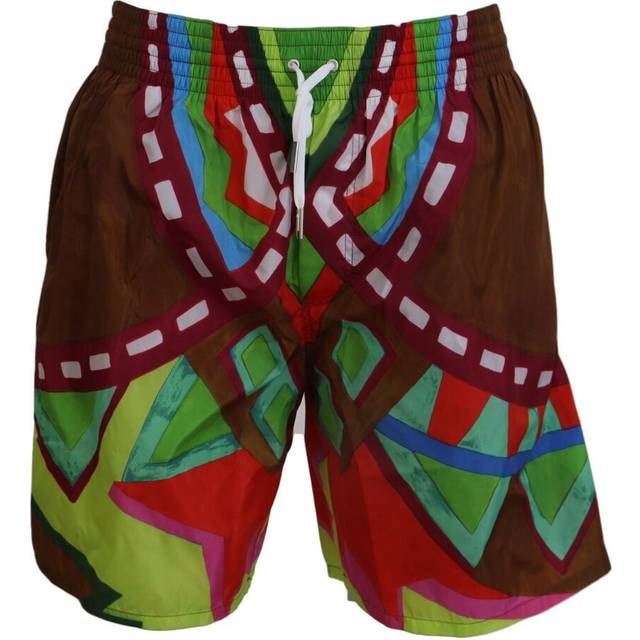 Dsquared2 Mens Colourful Abstract Design Brown Swim Shorts - Size Medium