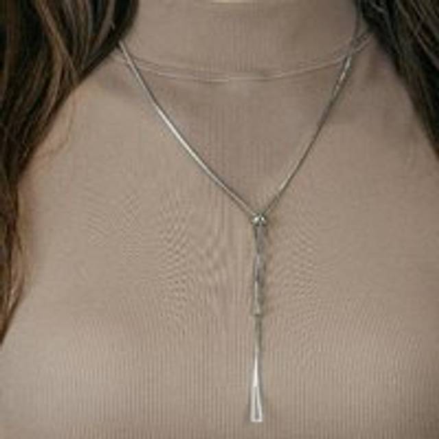 Two Triangle Geometric Y Shape Triangle Drop Lariat Cocktail Dress Necklace - Silver - One Size