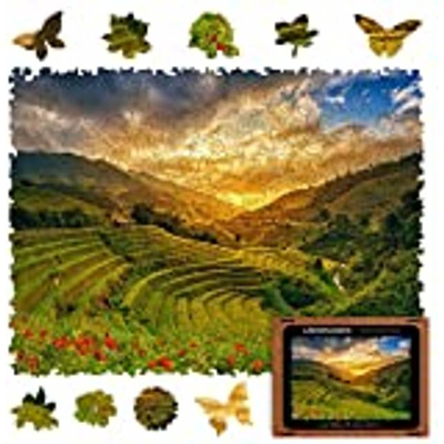UNIDRAGON Original Wooden Jigsaw Puzzles - Nature Rice Fields  250 pcs  Medium 12.2x9  Beautiful Gift Package  Unique Shape Best Gift for Adults and K