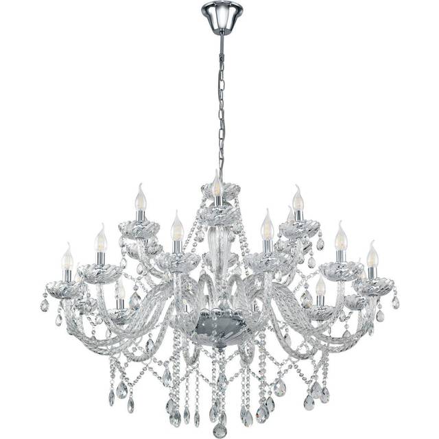 Chandelier Light Chrome Plated Steel & Clear Glass Droplets Bulb E14 18x40W