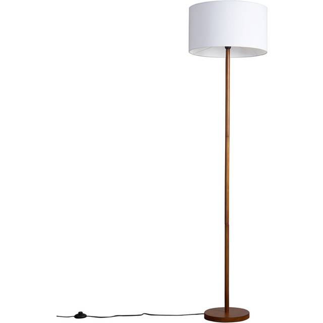 Modern Scandi Floor Lamp in a Dark Wooden Finish with a White Drum Shade