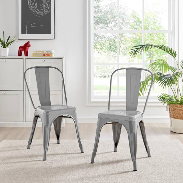 Set of 2 Colton Industrial Steel Stackable Tolix Style Dining Chairs - Grey - One Size