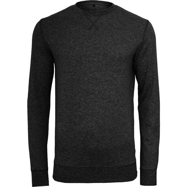 (L, Black) Build Your Brand Mens Plain Light Crewneck Sweater