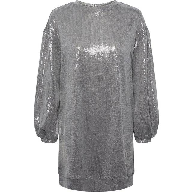 pieces - Paljettklänning pcFawn LS Sweat Dress - Grå