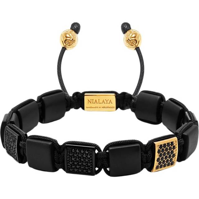 Nialaya, Bracelets, male, Yellow, M, The CZ Flatbead Collection - Black Onyx and Black CZ