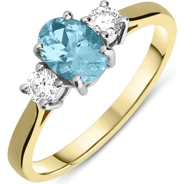 18ct Yellow Gold 0.83ct Aquamarine and Diamond Three Stone Ring - Option1 Value Yellow Gold