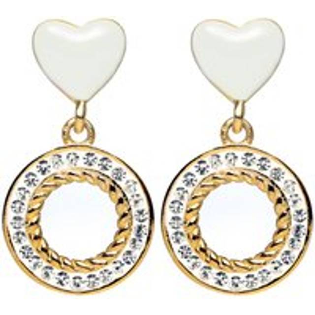 Gold Plated Crystal Enamel Heart Stud Earrings - One Size