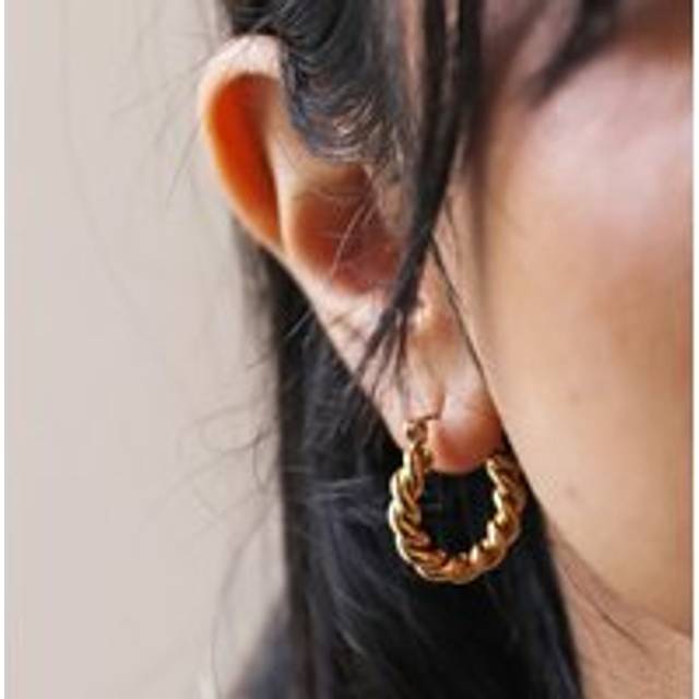 Gold Stainless Steel Medium Twisted Rope Hoop Earrings - gold - one size