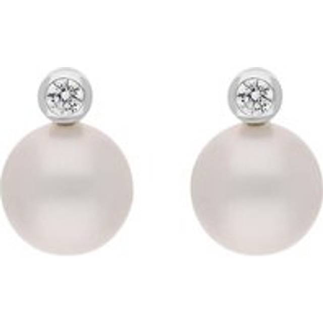 18ct White Gold Diamond South Sea Pearl Stud Earrings - Gold