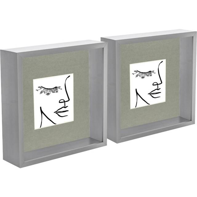 3D Deep Box Photo Frames with 4" x 4" Mounts - 8" x 8" - Grey - Pack of 2 - One Size