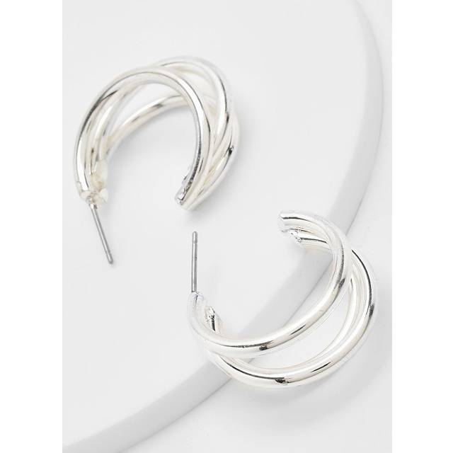 Womens Triple Cut Out Hoop Earrings - Grey - One Size, Grey