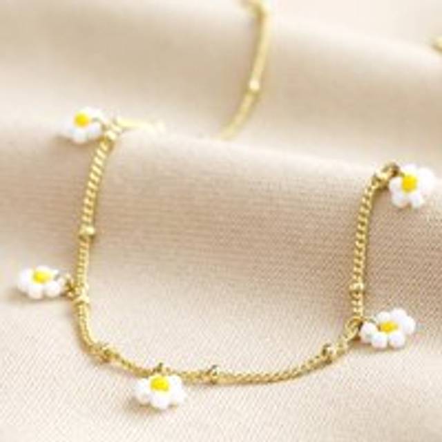 Beaded Daisy Satellite Chain Necklace in Gold - gold/white/yellow - one size
