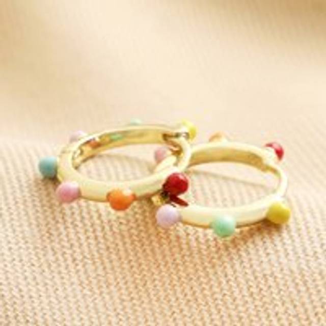 Colourful Enamel Pom Pom Huggie Hoop Earrings in Gold - gold/pink/green - one size