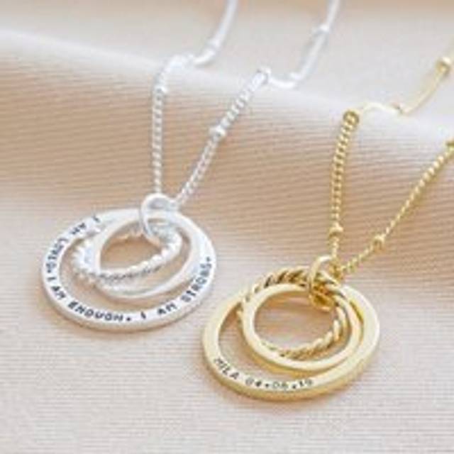 Personalised Mixed Interlocking Family Rings Necklace - silver/gold - one size